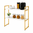 Ver imagem 1 de Aparador Industrial Buffet Mesa Prateleira Cantinho do Cafe 80x90 Luxo Sala Bufet Dourado e Branco
