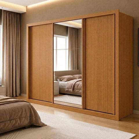Guarda Roupa Casal com Espelho 3 Portas de Correr e 6 Gavetas 242cm Premium Jade