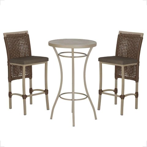 Mesa Bistrô e 2 Banquetas Roma Fendi Corda Estofado 9 Trama Marrom