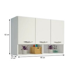 Armário Lavanderia Suspenso Multiuso com 3 Portas Clean Branco ClickForte Armário Aéreo Parede 3 Por - 3