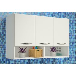 Armário Lavanderia Suspenso Multiuso com 3 Portas Clean Branco ClickForte Armário Aéreo Parede 3 Por - 1