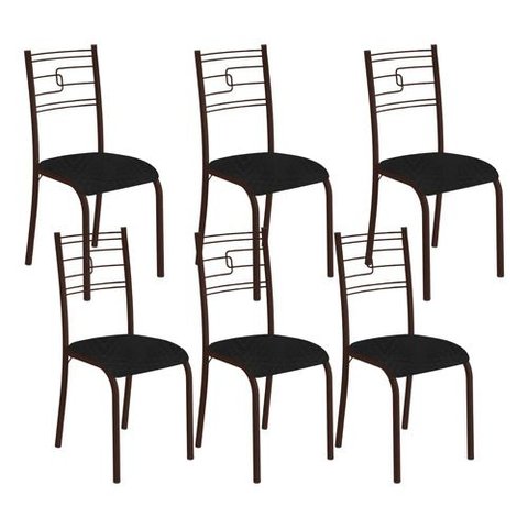 Kit 6 Cadeiras Paraty Corino Tempest Preto Tubo Marrom Cafe