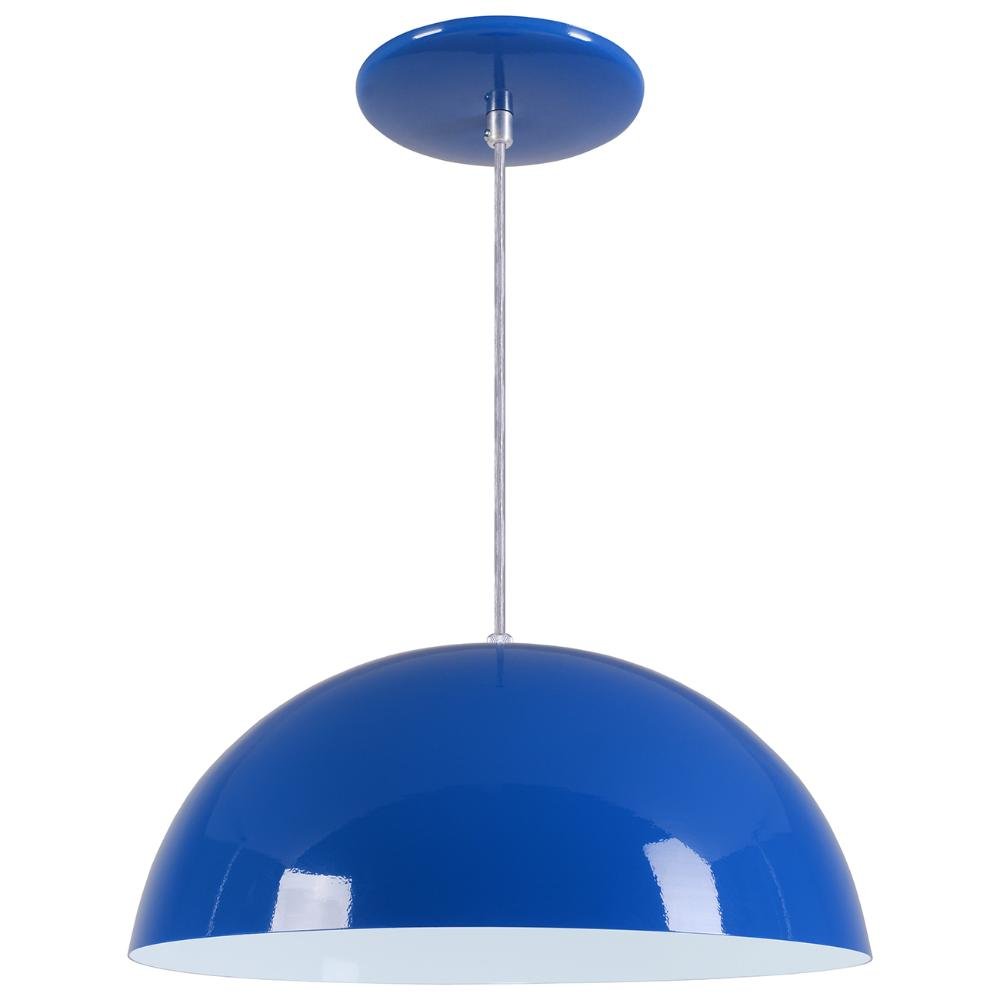 Pendente Meia Lua 34cm Luminária Alumínio Azul Royal