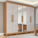 Ver imagem 1 de Guarda Roupa Casal 6 Portas Easy Slim com Espelho e Pés Amendoa/off White