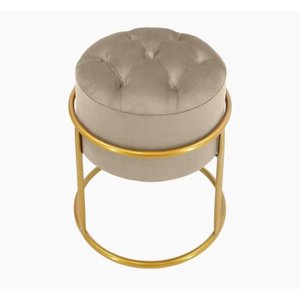 Puff Banqueta Estofado Decorativo Base de Ferro Capitonê Suede Bege Eli Móveis e Decoração