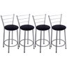 Kit 4 Banquetas Altas Prata com Encosto Assento Preto - 1