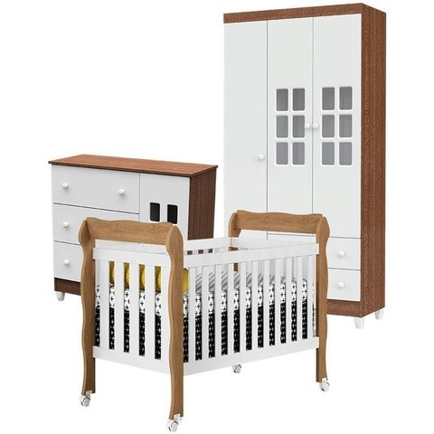 Quarto de Bebê Mariah 3p com Berço Lila Branco Acetinado Amadeirado - Carolina