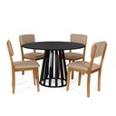 Ver imagem 1 de Mesa de Jantar Redonda Gabi Preta com 4 Cadeiras Estofadas Ella Marrom Claro