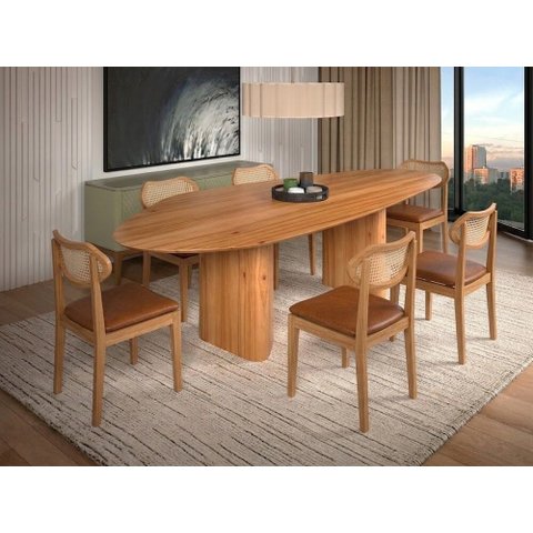 Sala de Jantar Florença 200cm com 6 Cadeiras Madeira Maciça Viena Courino Terracota