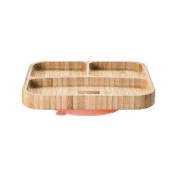 Prato Quadrado C Divisórias e Ventosa Para Alimentação Infantil Bebê 6 Meses Bambu e Silicone - 1