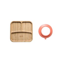 Prato Quadrado C Divisórias e Ventosa Para Alimentação Infantil Bebê 6 Meses Bambu e Silicone - 3