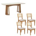 Ver imagem 4 de Mesa Jantar 180cm C/ 4 Cadeiras Estofadas para Sala 100% Mdf Cor:off White com Freijó e Linho Bege