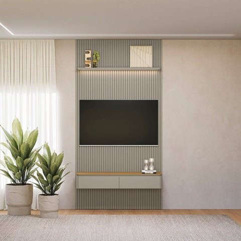 Painel Ripado para TV até 60 Polegadas com LED MDF 141CMX250CM Modular