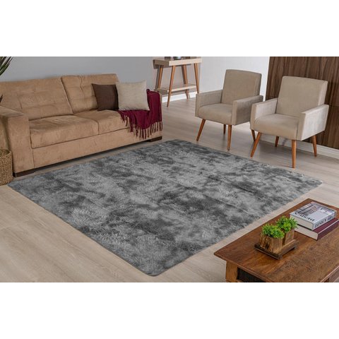 Tapete para Sala e Quarto 2,40m Cinza Peludo Antiderrapante