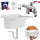 Ver imagem 1 de Tanque de Plástico 34l Branco+ Torneira Duas Saídas + Sifão Universal 61cm Branco + Veda Rosca