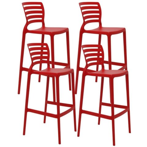 Kit 4 Banquetas Cadeiras Altas Tramontina Plástico Resistente até 182kg Sofia Summa Vermelho