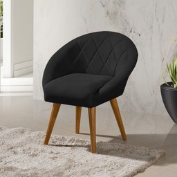 Kit 6 Poltronas Decorativa Canastra Estofada Linho Preto Pés Palito em Madeira Maciça - 2