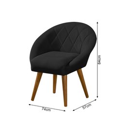 Kit 6 Poltronas Decorativa Canastra Estofada Linho Preto Pés Palito em Madeira Maciça - 4