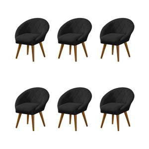 Kit 6 Poltronas Decorativa Canastra Estofada Linho Preto Pés Palito em Madeira Maciça