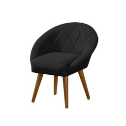 Kit 6 Poltronas Decorativa Canastra Estofada Linho Preto Pés Palito em Madeira Maciça - 3