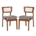Ver imagem 1 de Kit 2 Cadeiras de Jantar Portugal em Madeira Imbuia Tela Rattan Linho Cinza L55