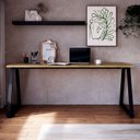 Ver imagem 1 de Mesa Escrivaninha para Escritório X com Pés Metal 160cm Industrial Executive Nogal e Preto Marrom