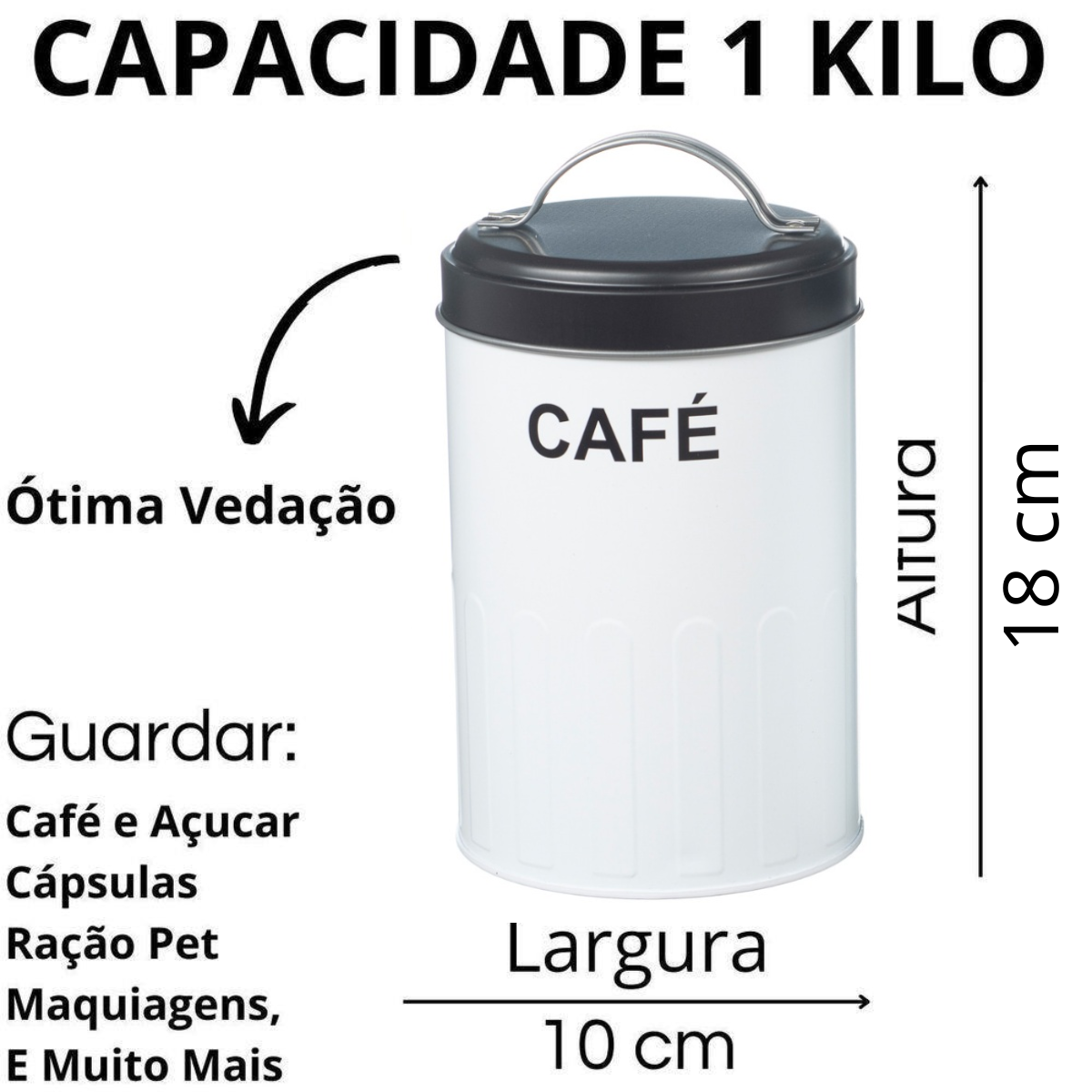 Kit 2 Potes Porta Mantimento Espaço Café e Açúcar Decoração:branco - 3