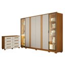 Ver imagem 1 de Guarda Roupa Casal Prime 6 Portas com LED com Cômoda San Marino 8 Gavetas Cinamomo Off White Leifer