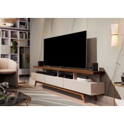 Rack Classico Retrô 1.80m + 3 Gavetas Grandes para Tv até 72'' Pol Campeão de Vendas - Cor Off White - 2