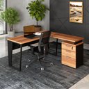 Ver imagem 1 de Mesa Escritório 1,50m Gaveteiro 3 Gavetas e Chave F5 Office Cor:nogal com Preto