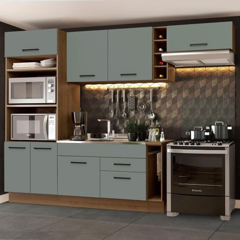 Armário de Cozinha Completa 290cm Rustic/Cinza Agata Madesa 02