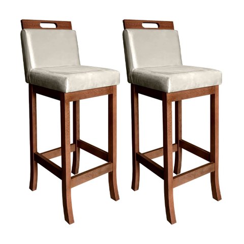 Kit 2 Banquetas Alta com Encosto Milão 104 Cm Madeira Maciça Suede Bege CCS
