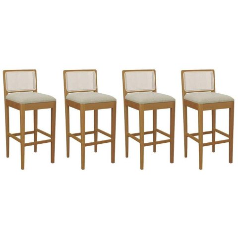 Kit 4 Banquetas Sala Jantar Sara 1bmm005ca Premium Madeira Maciça 4 Un Carvalho/boucle Bege/tela