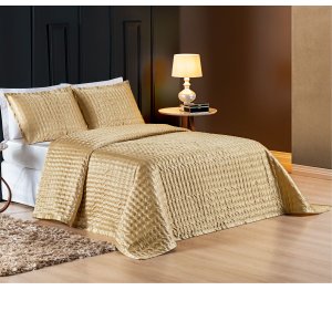 Cobre Leito King 3 Peças Colcha Cetim Charmouse Shine:Dourado