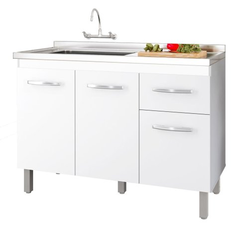 Balcão Gabinete para Pia Anyta 118cm 03 Portas sem Tampo Branco - Desk Design