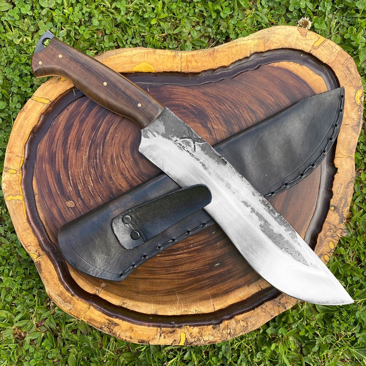 Facão Fighter Artesanal 10" Aço Carbono 5160 Full Tang 4mm Cabo Madeira