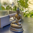 Ver imagem 2 de Escultura Indiana Buda em Metal Cor Dourado Envelhecido 25 cm