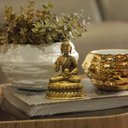 Ver imagem 5 de Escultura Indiana Buda em Metal Cor Dourado Envelhecido 25 cm