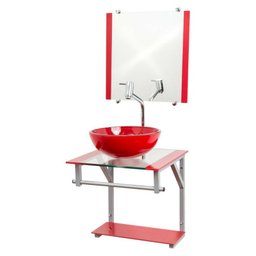 Gabinete de Vidro 40cm para Banheiro Cuba Redonda Vermelho - DaHora - 2