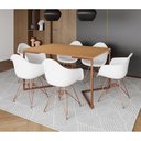 Ver imagem 1 de Mesa Industrial Jantar Canela 137X90Cm Base Cobre V Com 6 Poltronas Brancas Base Cobre Cobre