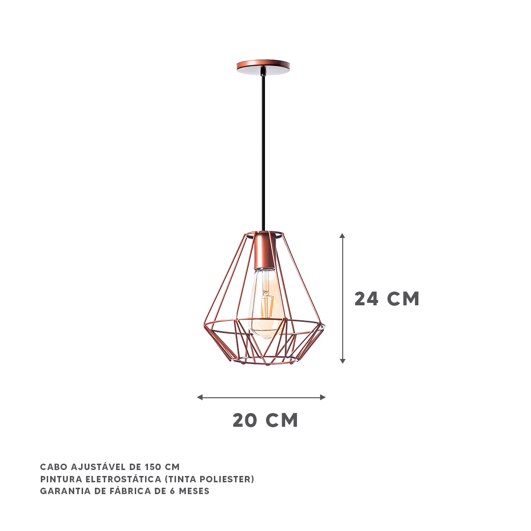 Kit 2 Pendentes Aramado Cristal 24 Cm Decorações Cor: Cobre - 2