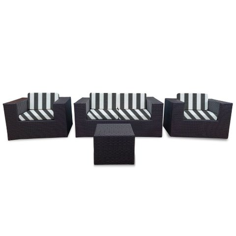 Conjunto Bora Bora Escuro - 1 Sofá 2 Lugares + 2 Poltronas + 1 Mesa de Centro - Milos