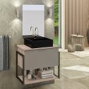 Ver imagem 1 de Kit Gabinete Banheiro Completo Industrial Tech 60cm Madeirado/cinza- Cuba Preta