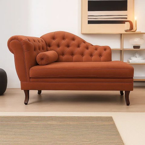 Recamier Divã Larissa 1,20cm Direito Sala Veludo:terracota/liso