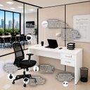 Ver imagem 7 de Conjunto Mesa de Escritório 160x60cm com 2 Gavetas + Cadeira Netflex Ergonômica Premium Reclinável