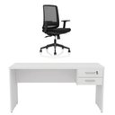 Ver imagem 2 de Conjunto Mesa de Escritório 160x60cm com 2 Gavetas + Cadeira Netflex Ergonômica Premium Reclinável