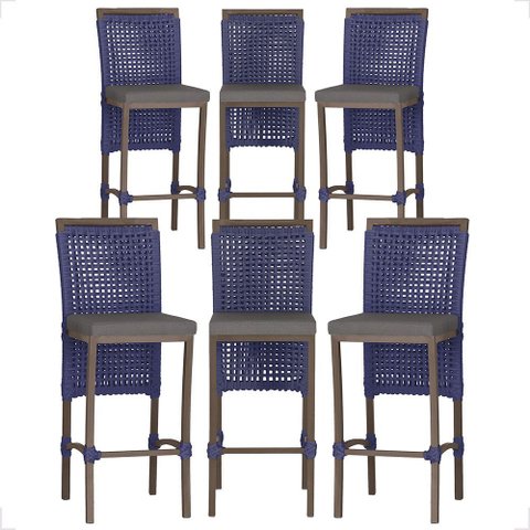 6 Banqueta em Alumínio Roma Marrom Corda Náutica Tecido 11