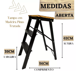 Escada 3 Degraus Retrátil Dobrável Vira Banquinho Doméstica - 7