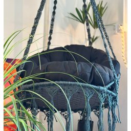 Cadeira Suspensa de Macrame Corda Náutica Cinza Escuro com Almofada Preta Rede para Dormir - 2