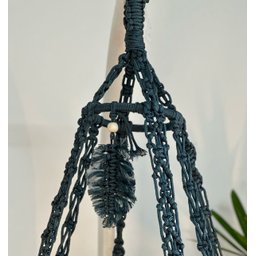 Cadeira Suspensa de Macrame Corda Náutica Cinza Escuro com Almofada Preta Rede para Dormir - 5